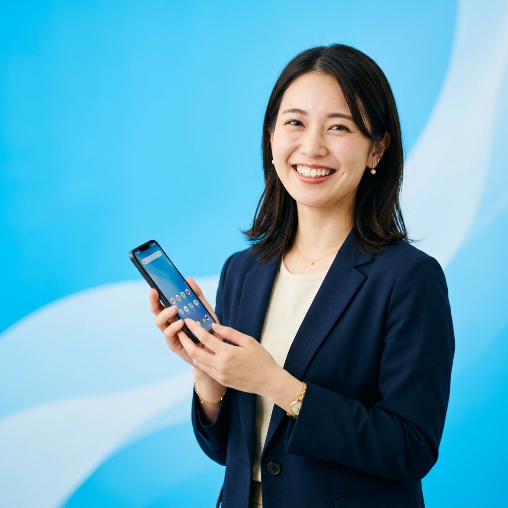 スマートフォンで申し込む女性