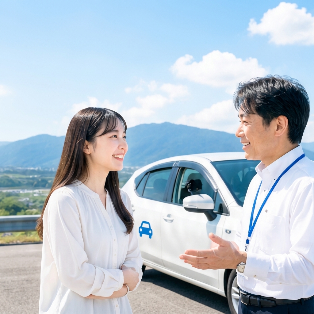 筑紫野自動車学校の教習生とインストラクター